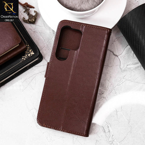 Samsung Galaxy S23 Ultra 5G Cover - Brown - Premium PU Leather Magnetic Flip Book Card Slots Wallet Soft Case