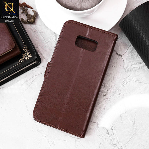 Samsung Galaxy S8 Plus Cover - Brown - Premium PU Leather Magnetic Flip Book Card Slots Wallet Soft Case