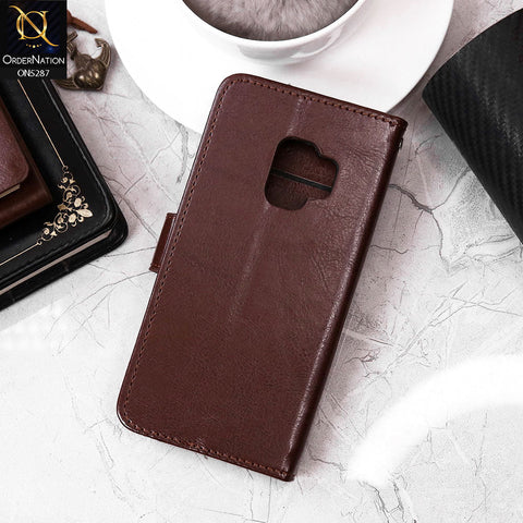 Samsung Galaxy S9 Cover - Brown - Premium PU Leather Magnetic Flip Book Card Slots Wallet Soft Case