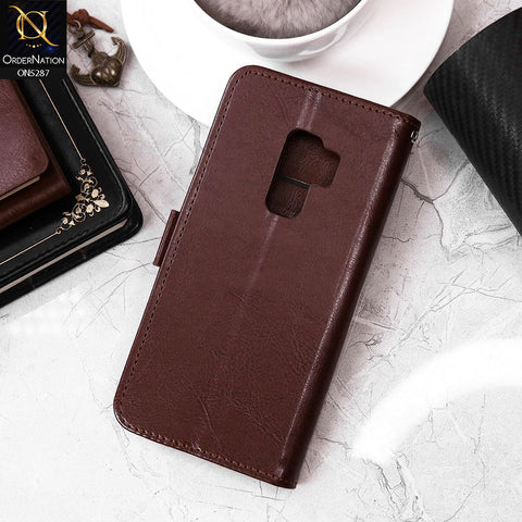 Samsung Galaxy S9 Plus Cover - Brown - Premium PU Leather Magnetic Flip Book Card Slots Wallet Soft Case