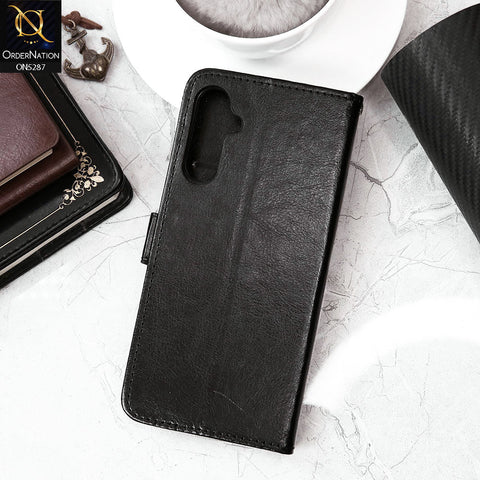 Samsung Galaxy A04s Cover - Black - Premium PU Leather Magnetic Flip Book Card Slots Wallet Soft Case