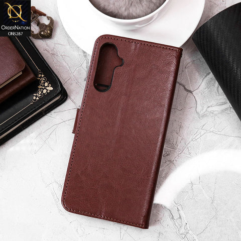 Samsung Galaxy A13 5G Cover - Brown - Premium PU Leather Magnetic Flip Book Card Slots Wallet Soft Case