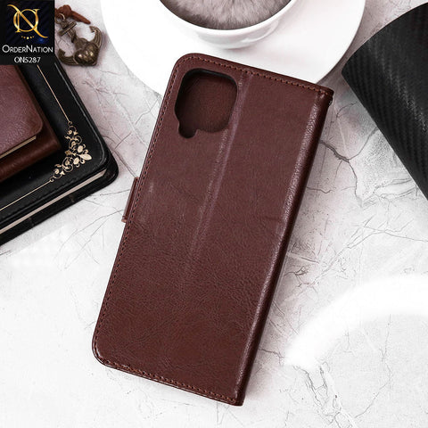 Samsung Galaxy A12 Nacho Cover - Brown - Premium PU Leather Magnetic Flip Book Card Slots Wallet Soft Case