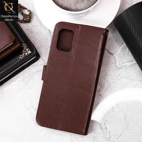 Samsung Galaxy A31 Cover - Brown - Premium PU Leather Magnetic Flip Book Card Slots Wallet Soft Case