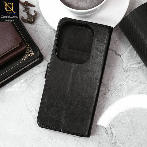 Infinix Hot 40 Pro Cover - Black - Premium PU Leather Magnetic Flip Book Card Slots Wallet Soft Case