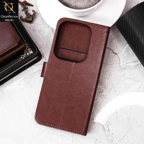 Infinix Smart 8 Pro Cover - Brown - Premium PU Leather Magnetic Flip Book Card Slots Wallet Soft Case