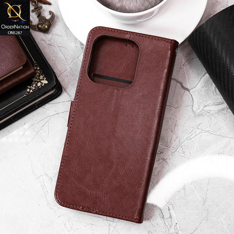 Infinix Smart 9 Cover - Brown - Premium PU Leather Magnetic Flip Book Card Slots Wallet Soft Case