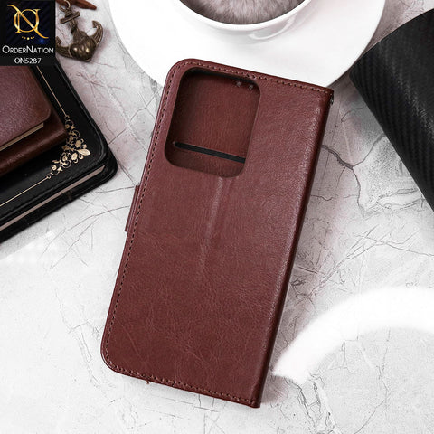 Vivo V25 5G Cover - Brown - Premium PU Leather Magnetic Flip Book Card Slots Wallet Soft Case