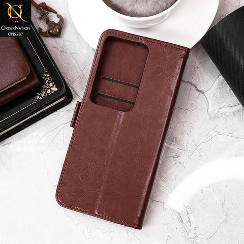 Vivo V29 Cover - Brown - Premium PU Leather Magnetic Flip Book Card Slots Wallet Soft Case