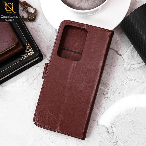 Vivo Y02s Cover - Brown - Premium PU Leather Magnetic Flip Book Card Slots Wallet Soft Case