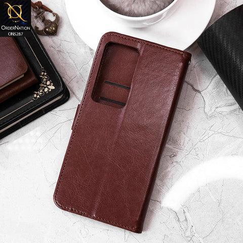 Vivo S18 Cover - Brown - Premium PU Leather Magnetic Flip Book Card Slots Wallet Soft Case