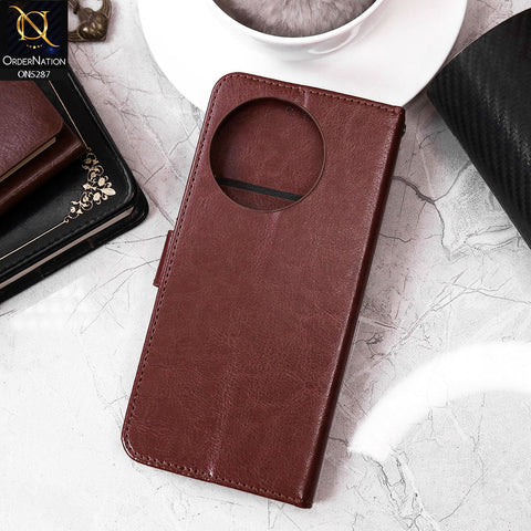 Vivo V30e Cover - Brown - Premium PU Leather Magnetic Flip Book Card Slots Wallet Soft Case