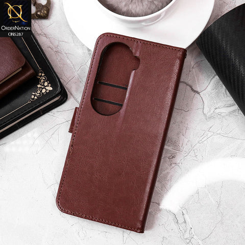 Vivo V40e Cover - Brown - Premium PU Leather Magnetic Flip Book Card Slots Wallet Soft Case