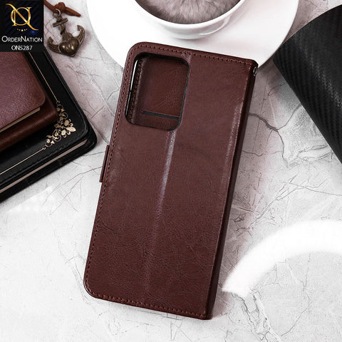 Vivo Y35m Cover - Brown - Premium PU Leather Magnetic Flip Book Card Slots Wallet Soft Case