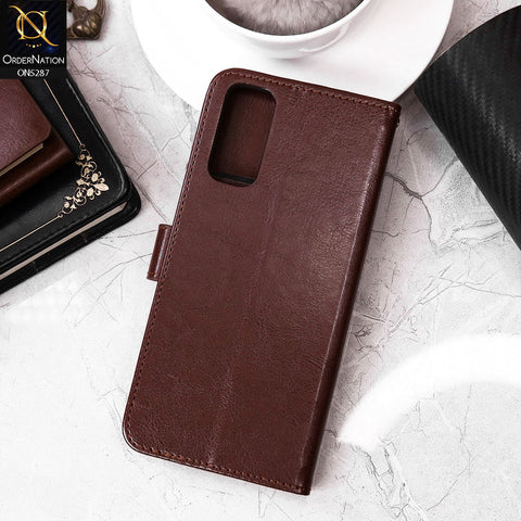 Vivo Y20s Cover - Brown - Premium PU Leather Magnetic Flip Book Card Slots Wallet Soft Case