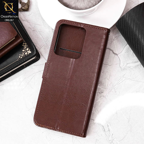 Vivo Y27 Cover - Brown - Premium PU Leather Magnetic Flip Book Card Slots Wallet Soft Case