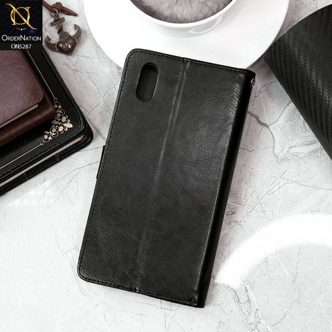 Vivo Y90 Cover - Black - Premium PU Leather Magnetic Flip Book Card Slots Wallet Soft Case