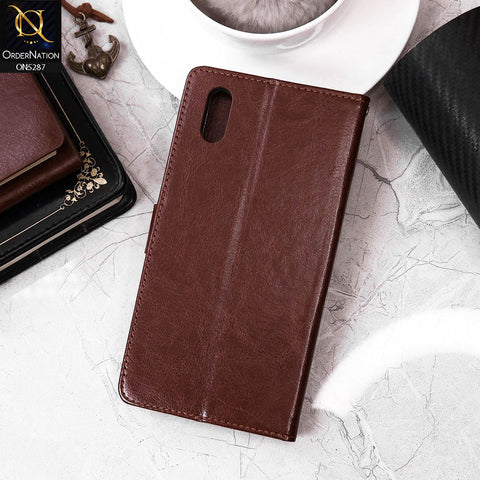 Vivo Y90 Cover - Brown - Premium PU Leather Magnetic Flip Book Card Slots Wallet Soft Case