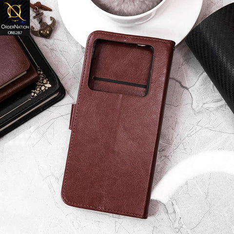 Infinix Zero 30 5G Cover - Brown - Premium PU Leather Magnetic Flip Book Card Slots Wallet Soft Case