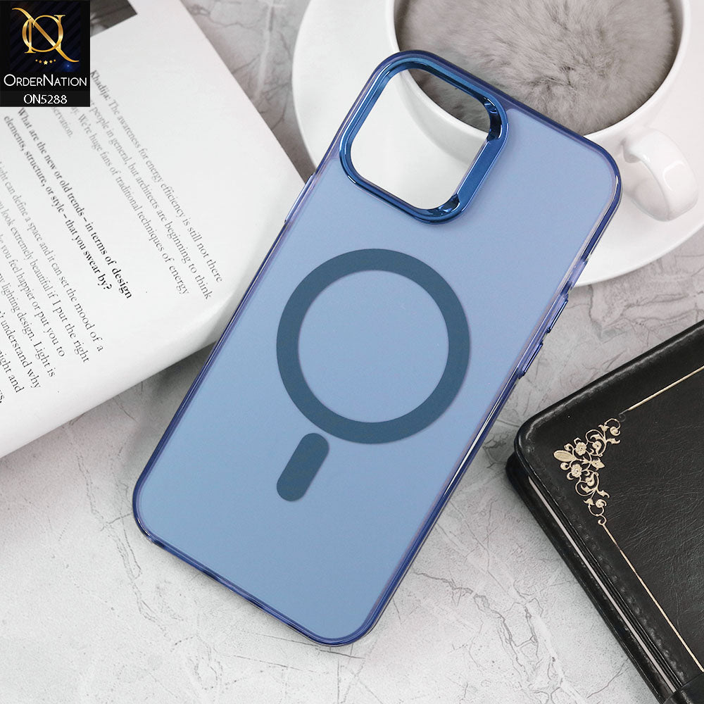 iPhone 12 Pro Max Cover - Blue - Luxury Alloy Back Plate Electroplating Camera Ring Magnetic Magsafe Soft Borders Matte Shiny Protective Case