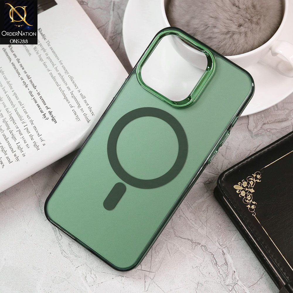 iPhone 13 Pro Cover - Green - Luxury Alloy Back Plate Electroplating Camera Ring Magnetic Magsafe Soft Borders Matte Shiny Protective Case