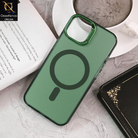 iPhone 14 Cover - Green - Luxury Alloy Back Plate Electroplating Camera Ring Magnetic Magsafe Soft Borders Matte Shiny Protective Case