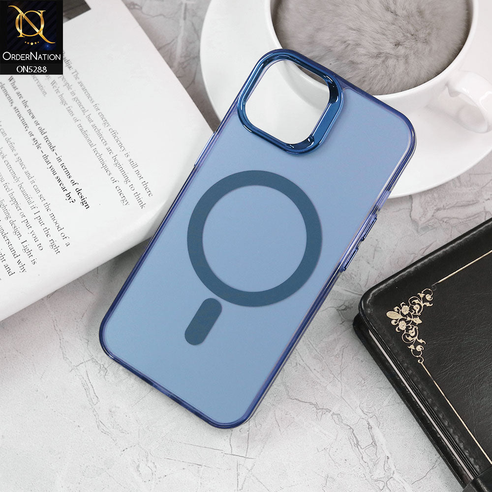 iPhone 15 Cover - Blue - Luxury Alloy Back Plate Electroplating Camera Ring Magnetic Magsafe Soft Borders Matte Shiny Protective Case