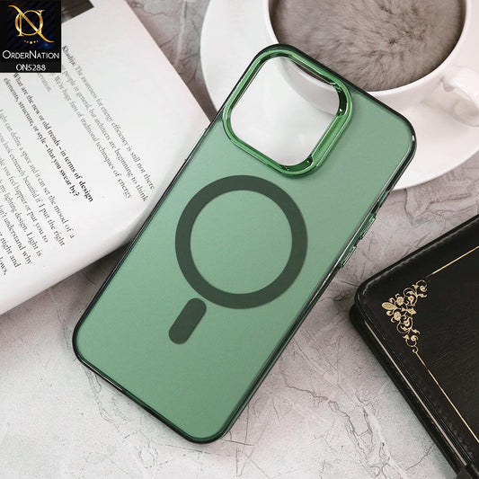 iPhone 15 Pro Cover - Green - Luxury Alloy Back Plate Electroplating Camera Ring Magnetic Magsafe Soft Borders Matte Shiny Protective Case