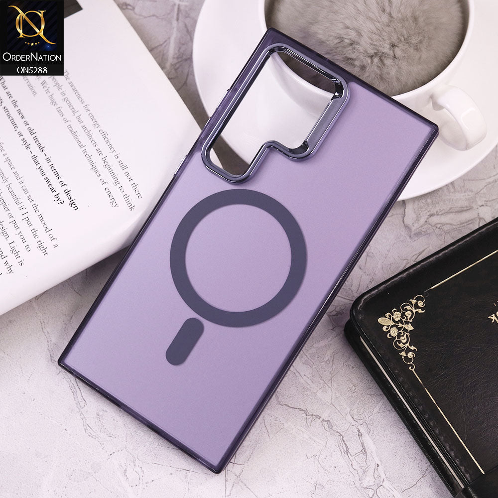 Samsung Galaxy S23 Ultra 5G Cover - Purple - Luxury Alloy Back Plate Electroplating Camera Ring Magnetic Magsafe Soft Borders Matte Shiny Protective Case