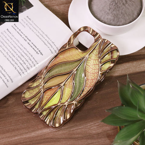 iPhone 11 Pro Max Cover - Golden - Luxury 3D Colorful Maple Leaf Electroplatiang Wavy Soft Border Case