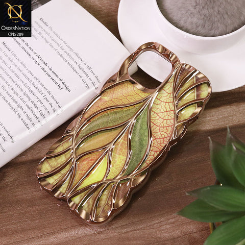 iPhone 14 Cover - Golden - Luxury 3D Colorful Maple Leaf Electroplatiang Wavy Soft Border Case