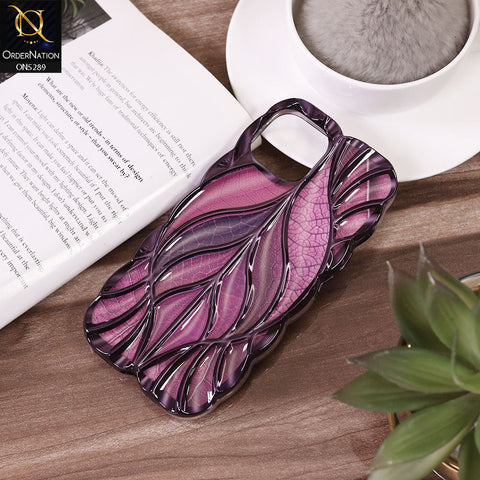 iPhone 14 Cover - Purple - Luxury 3D Colorful Maple Leaf Electroplatiang Wavy Soft Border Case