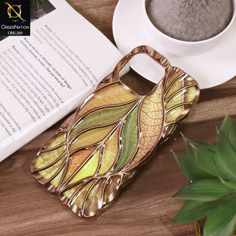 iPhone 14 Pro Max Cover - Golden - Luxury 3D Colorful Maple Leaf Electroplatiang Wavy Soft Border Case