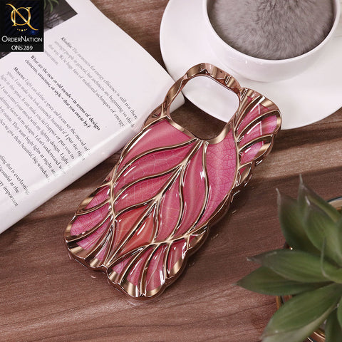 iPhone 16 Pro Cover - Pink - Luxury 3D Colorful Maple Leaf Electroplatiang Wavy Soft Border Case