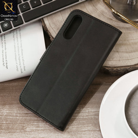 Samsung Galaxy A50 Cover - Black - Premium Business Series Magnetic Leather Wallet Flip book Card Slots Soft Case