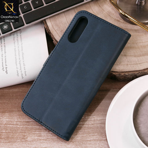 Samsung Galaxy A50s Cover - Blue - Premium Business Series Magnetic Leather Wallet Flip book Card Slots Soft Case