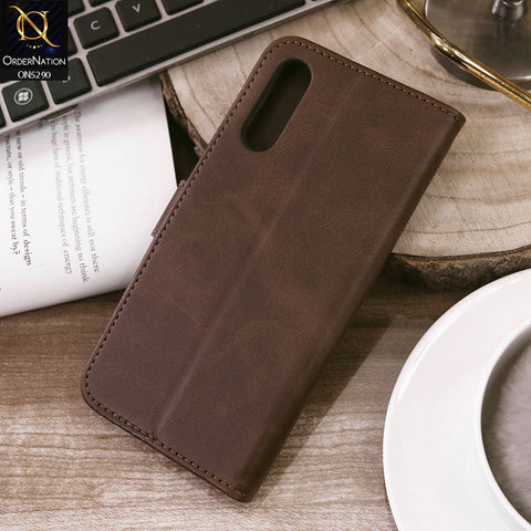 Samsung Galaxy A50s Cover - Dark Brown - Premium Business Series Magnetic Leather Wallet Flip book Card Slots Soft Case