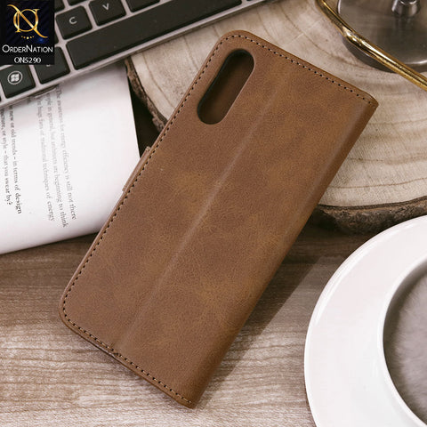 Samsung Galaxy A50 Cover - Light Brown - Premium Business Series Magnetic Leather Wallet Flip book Card Slots Soft Case