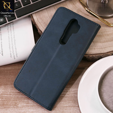 Oppo A5 2020 Cover - Blue - Premium Business Series Magnetic Leather Wallet Flip book Card Slots Soft Case