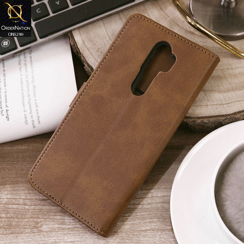 Oppo A9 2020 Cover - Light Brown - Premium Business Series Magnetic Leather Wallet Flip book Card Slots Soft Case