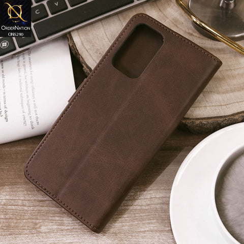 Oppo A55s Cover - Dark Brown - Premium Business Series Magnetic Leather Wallet Flip book Card Slots Soft Case