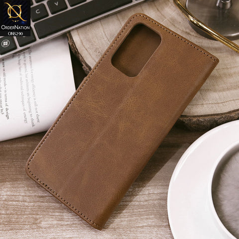 Oppo A16 Cover - Light Brown - Premium Business Series Magnetic Leather Wallet Flip book Card Slots Soft Case