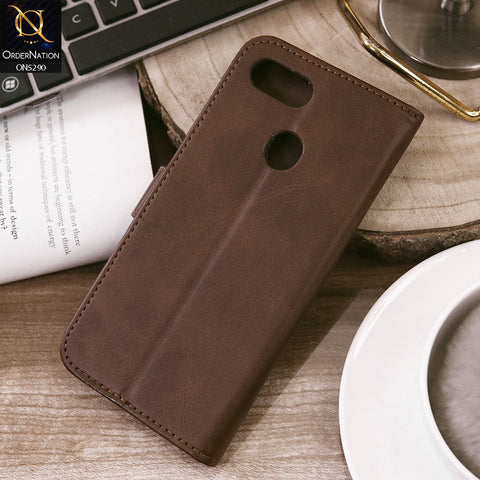 Oppo A12 Cover - Dark Brown - Premium Business Series Magnetic Leather Wallet Flip book Card Slots Soft Case