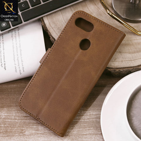 Oppo A12s Cover - Light Brown - Premium Business Series Magnetic Leather Wallet Flip book Card Slots Soft Case