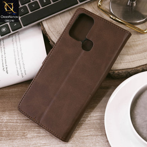 Infinix Hot 9 Cover - Dark Brown - Premium Business Series Magnetic Leather Wallet Flip book Card Slots Soft Case