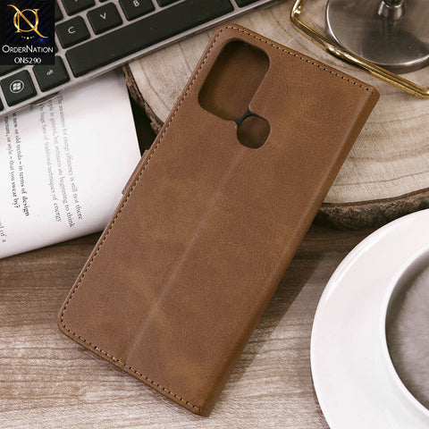 Infinix Hot 9 Cover - Light Brown - Premium Business Series Magnetic Leather Wallet Flip book Card Slots Soft Case