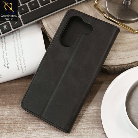 Tecno Camon 20 Cover - Black - Premium Business Series Magnetic Leather Wallet Flip book Card Slots Soft Case