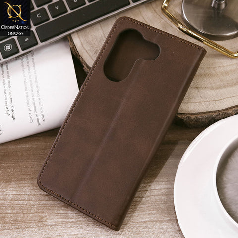 Tecno Camon 20 Pro Cover - Dark Brown - Premium Business Series Magnetic Leather Wallet Flip book Card Slots Soft Case