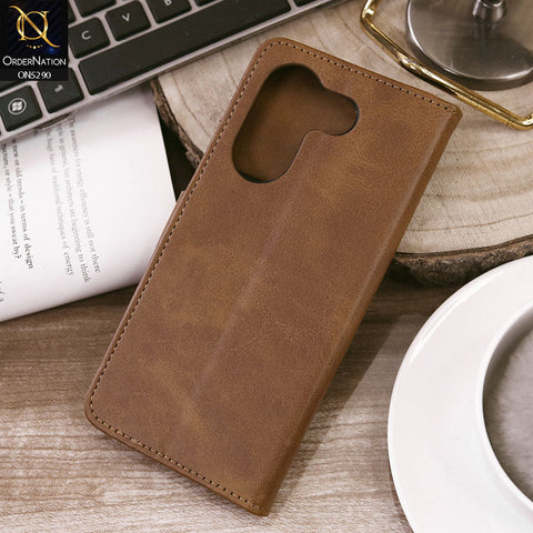 Tecno Camon 20 Cover - Light Brown - Premium Business Series Magnetic Leather Wallet Flip book Card Slots Soft Case