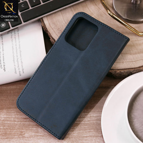 Oppo F19 Pro Cover - Blue - Premium Business Series Magnetic Leather Wallet Flip book Card Slots Soft Case